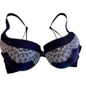 Victorias Secret Push Up Underwire Bra 34DD Purple w White Lace 34E